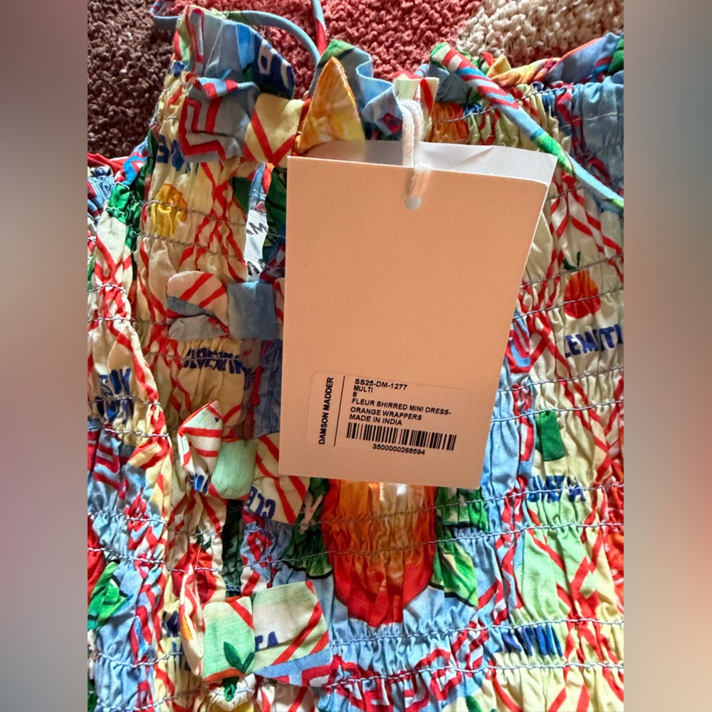 NWT Fleur Shirred Mini Dress in Orange Wrappers